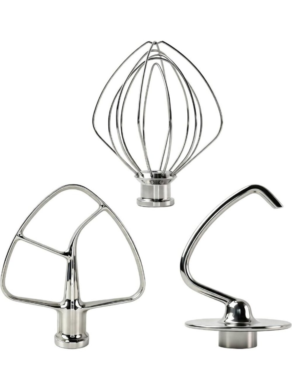 3-Piece Stainless Steel Mixer Attachments Set - Dough Hook, Beater & Whip